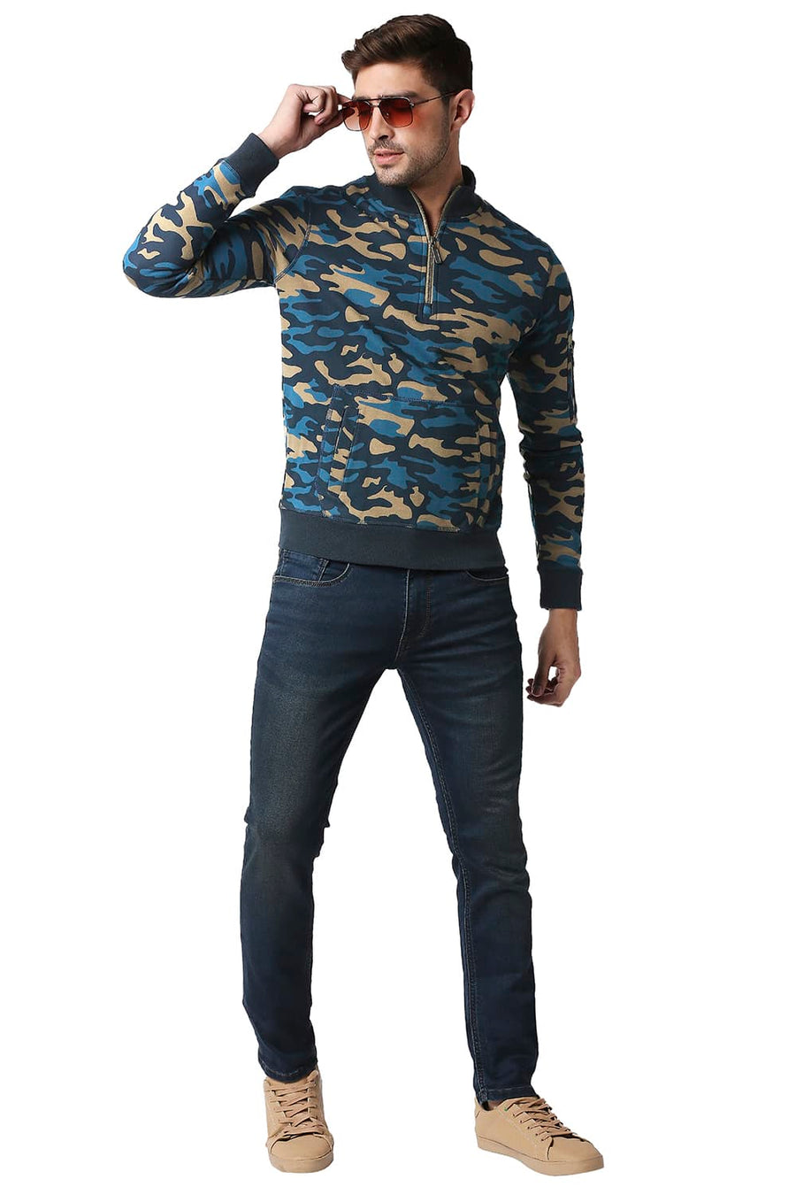 BASICS MUSCLE FIT FUDGE BROWN LOOP KNIT HIGH NECK JACKET