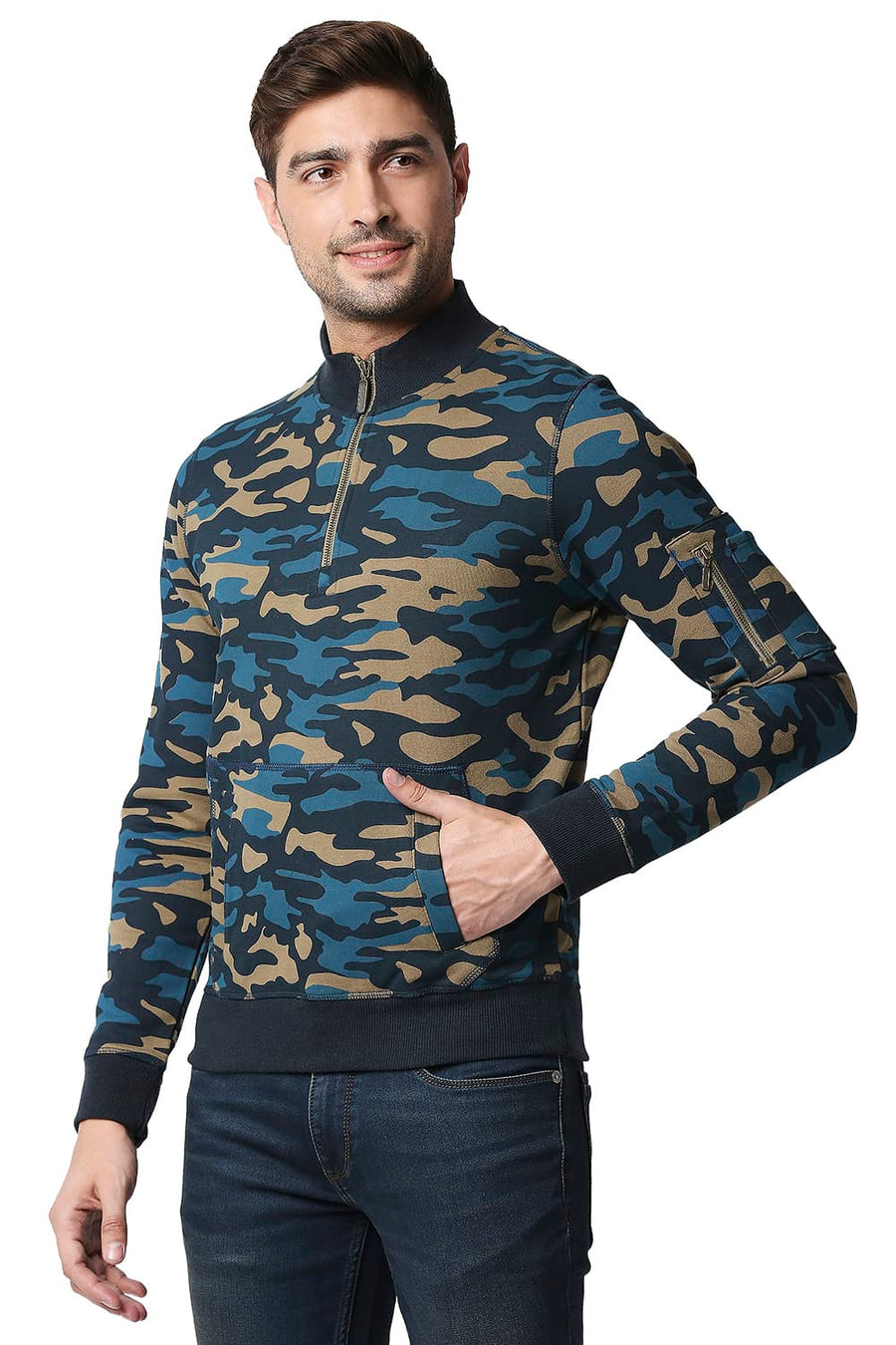 BASICS MUSCLE FIT FUDGE BROWN LOOP KNIT HIGH NECK JACKET