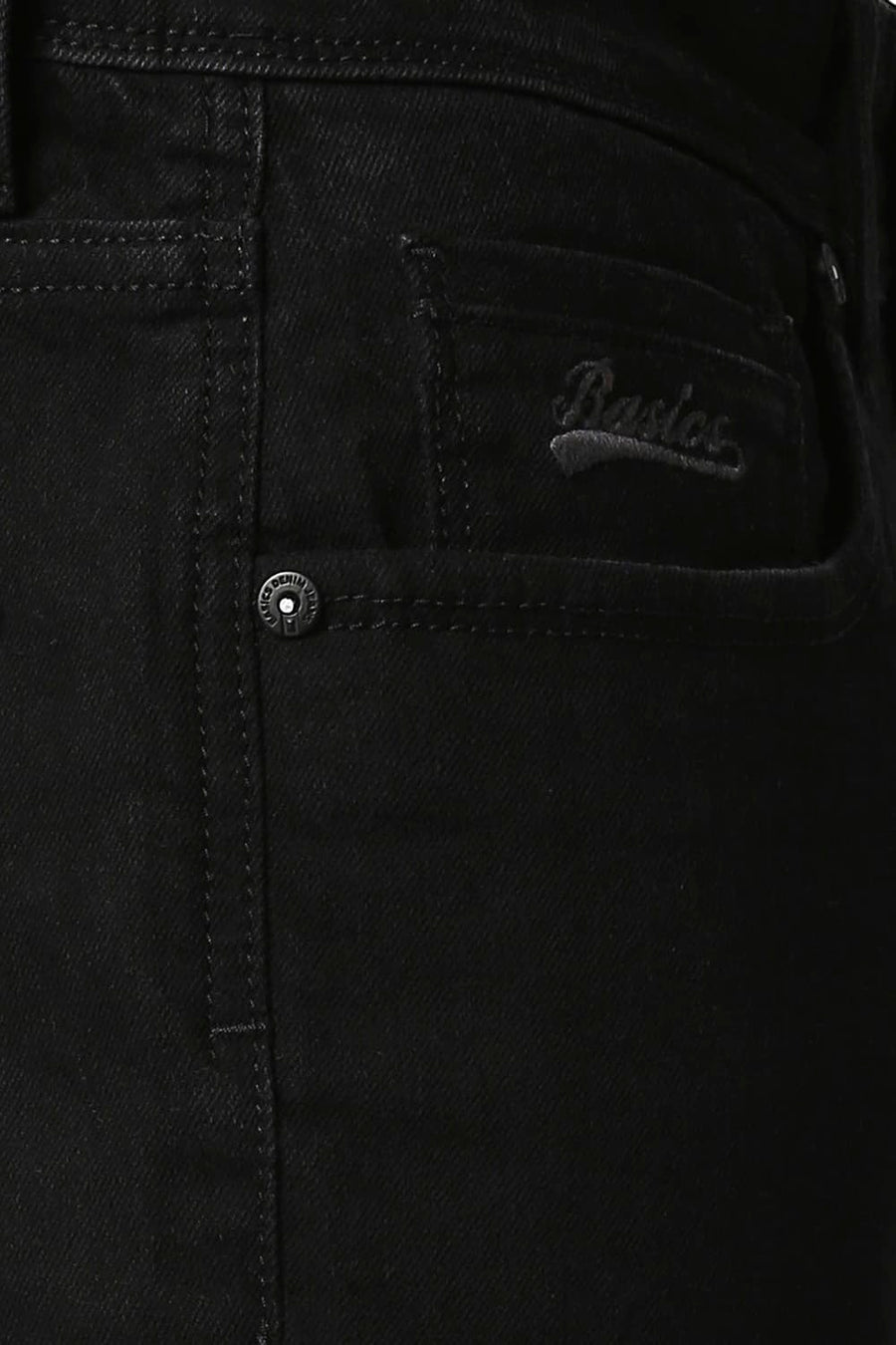 BASICS KERB FIT JET BLACK STRETCH JEANS