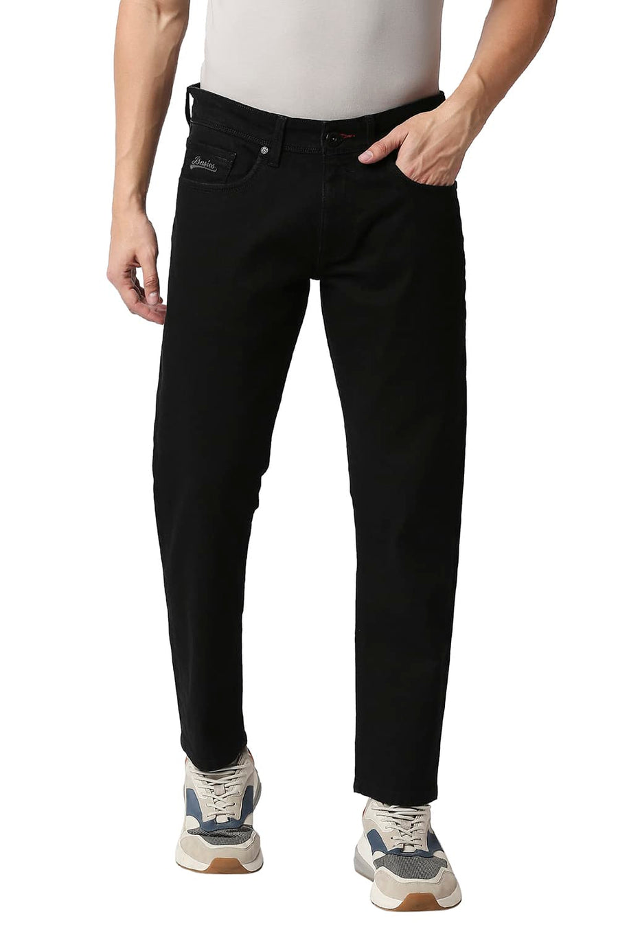 BASICS KERB FIT JET BLACK STRETCH JEANS