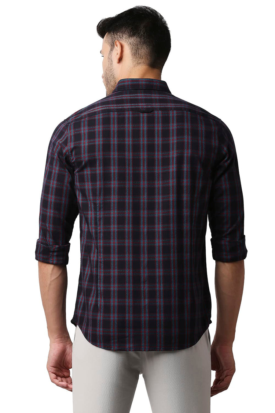BASICS SLIM FIT HORIZON BLUE CREPE CHECKS SHIRT