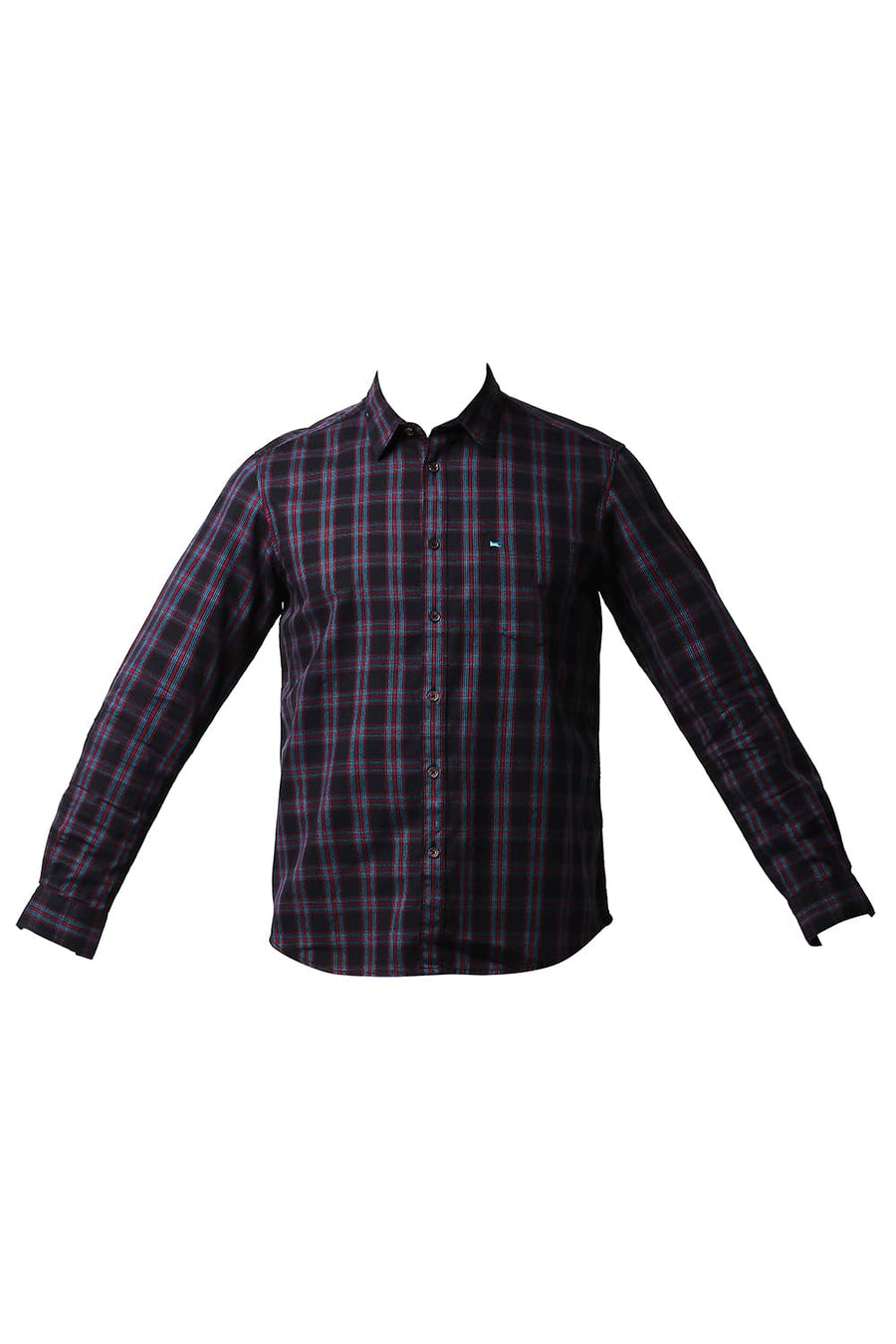 BASICS SLIM FIT HORIZON BLUE CREPE CHECKS SHIRT