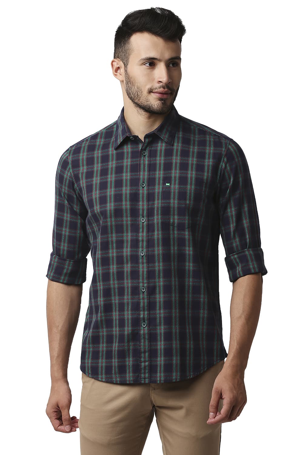 BASICS SLIM FIT CREPE CHECKS SHIRT