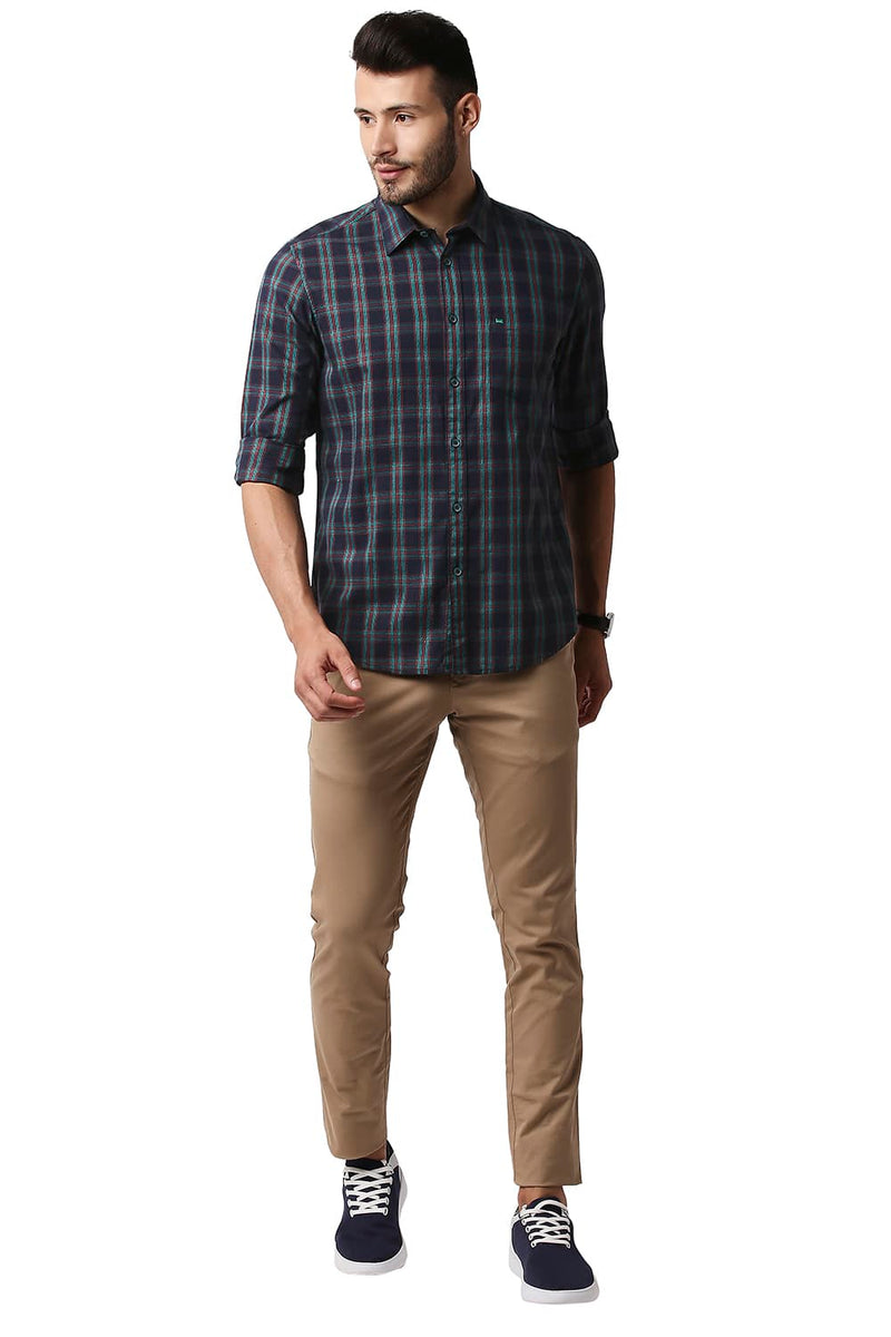 BASICS SLIM FIT CREPE CHECKS SHIRT