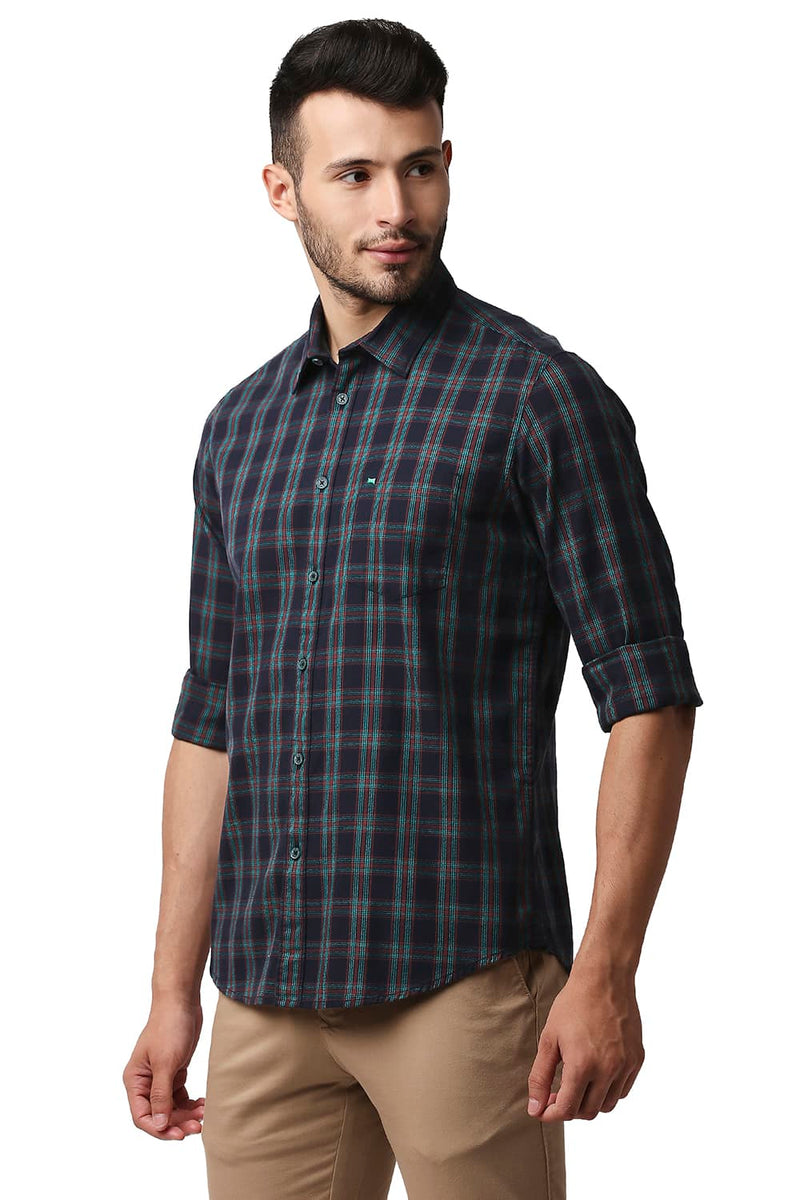 BASICS SLIM FIT CREPE CHECKS SHIRT