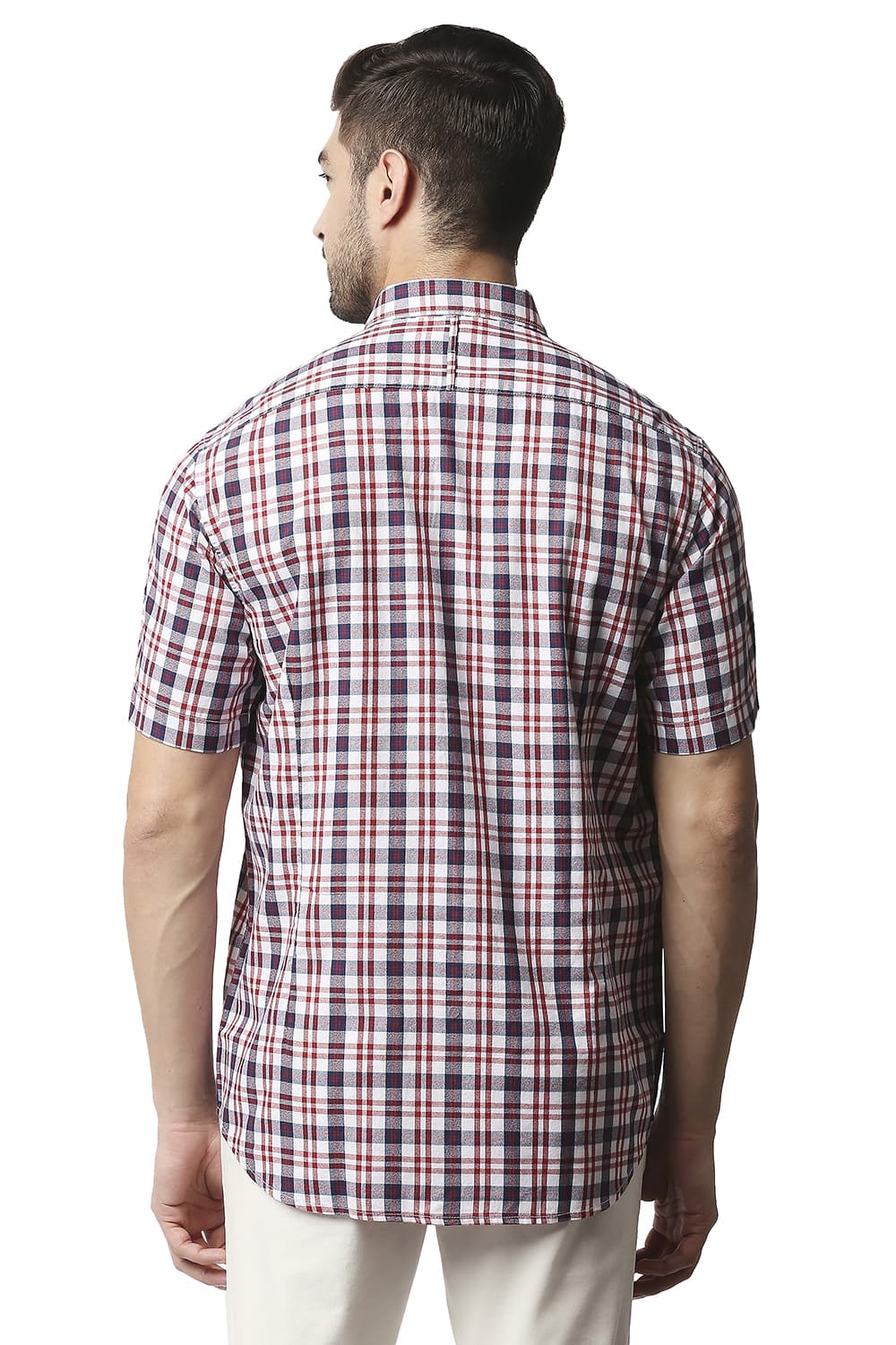 BASICS SLIM FIT CREPE CHECKS HALFSLEEVES SHIRT