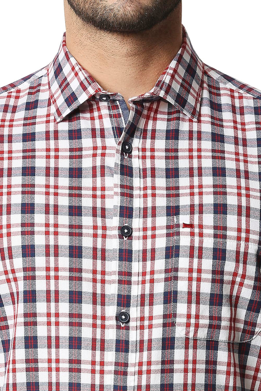 BASICS SLIM FIT GARNET RED CREPE CHECKS SHIRT