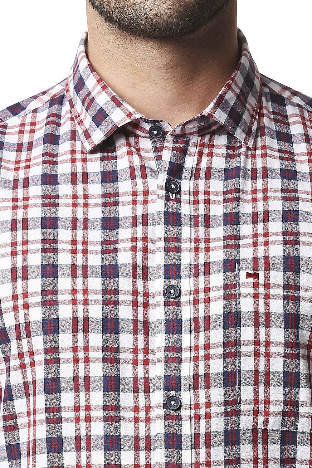 BASICS SLIM FIT CREPE CHECKS HALFSLEEVES SHIRT