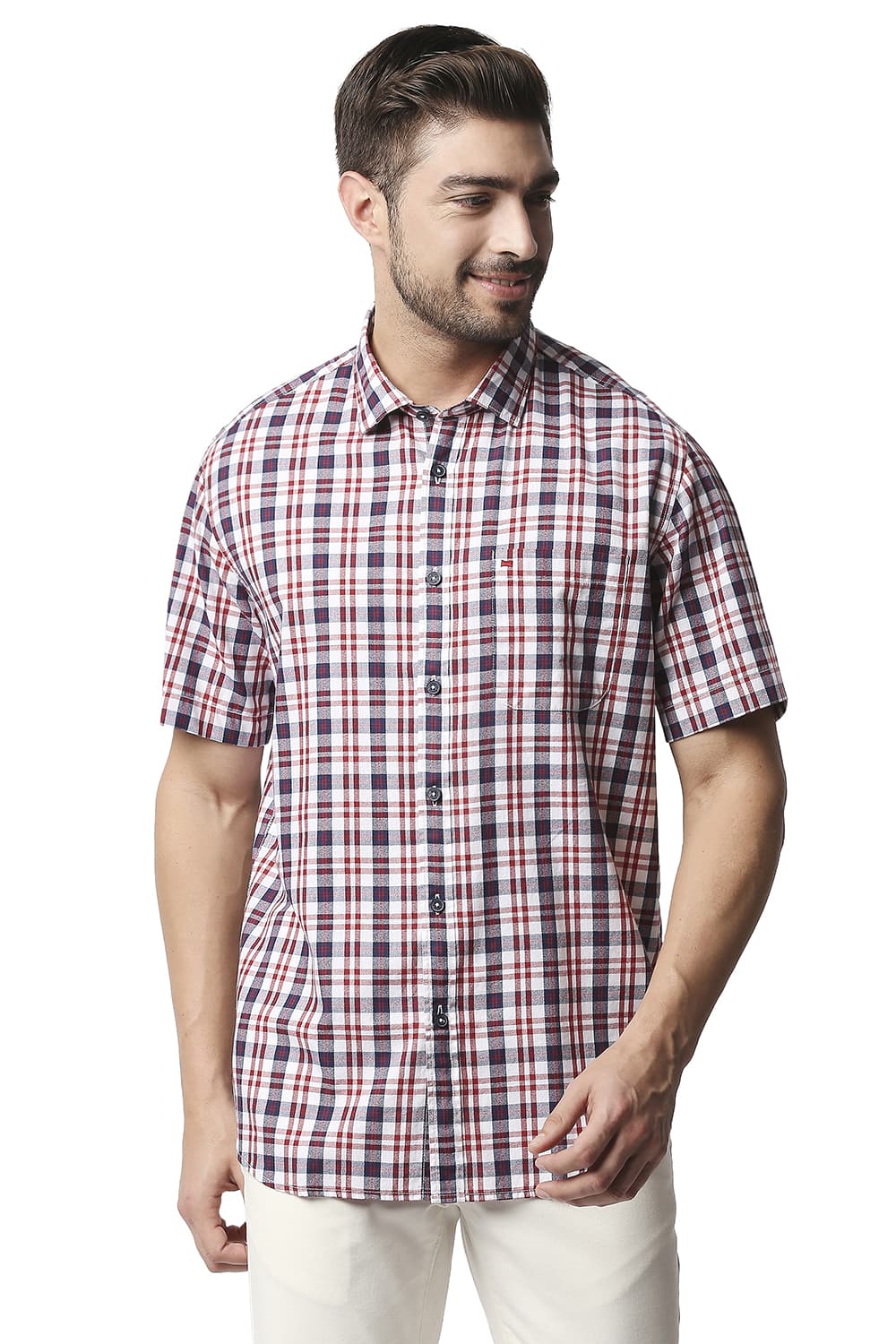 BASICS SLIM FIT CREPE CHECKS SHIRT