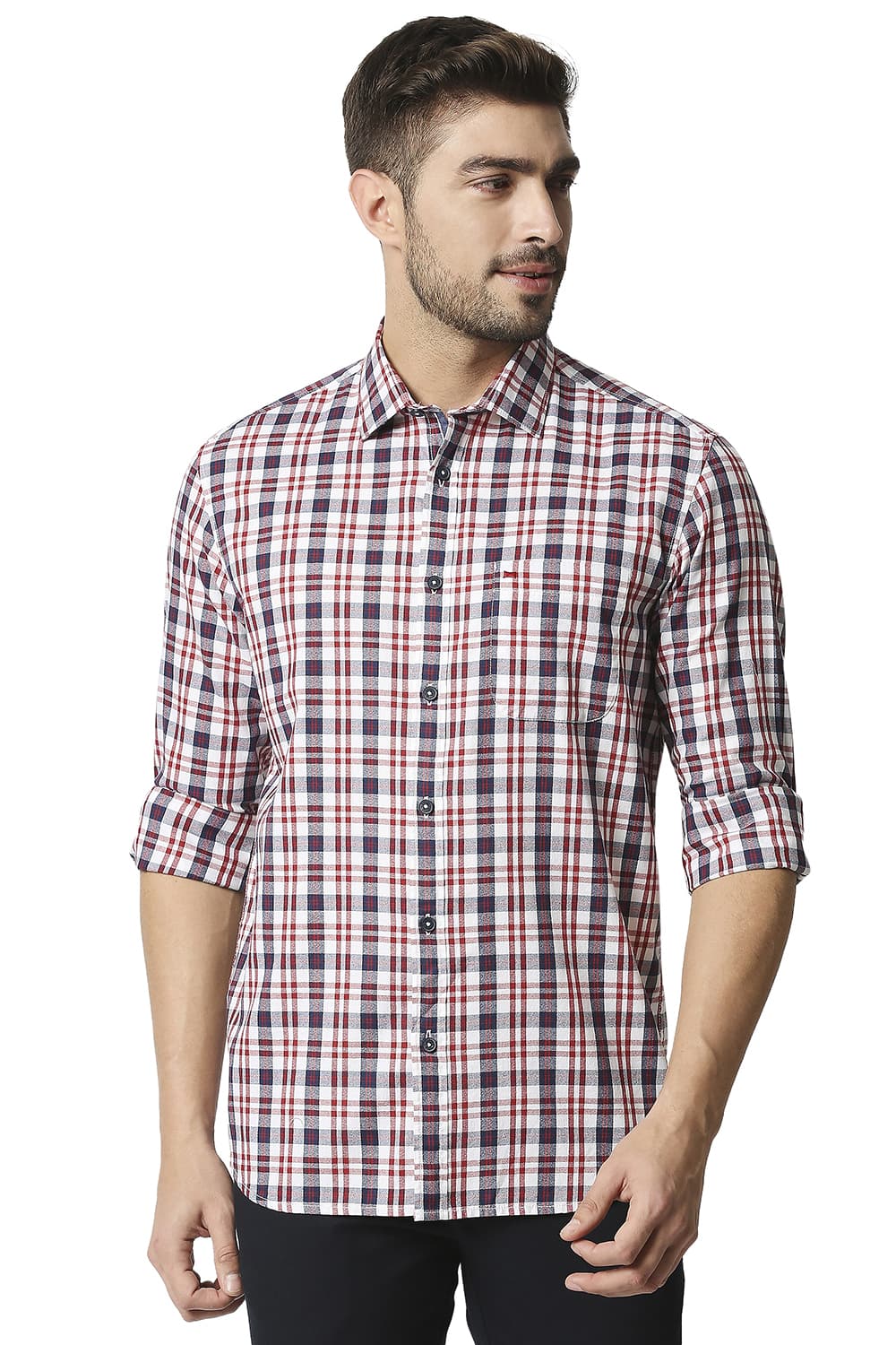 BASICS SLIM FIT CREPE CHECKS SHIRT