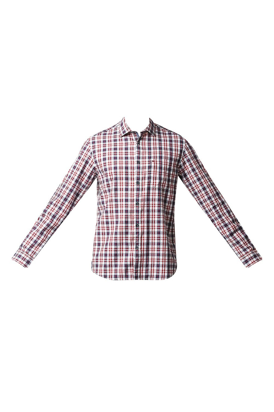 BASICS SLIM FIT GARNET RED CREPE CHECKS SHIRT