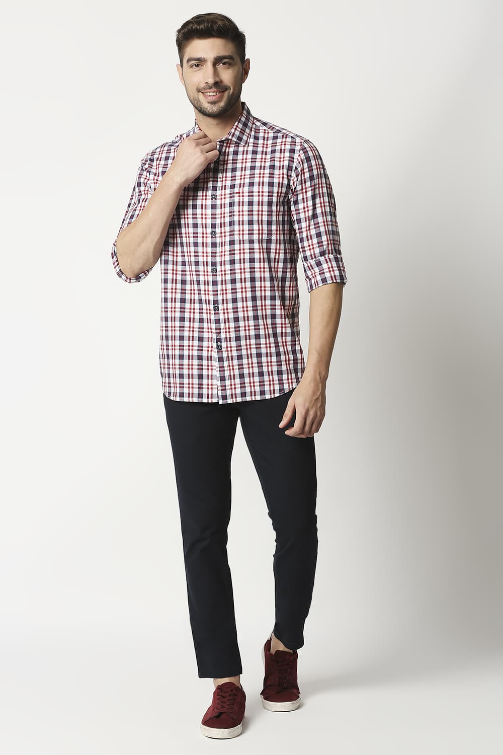 Slim Fit Crepe Checks Shirt