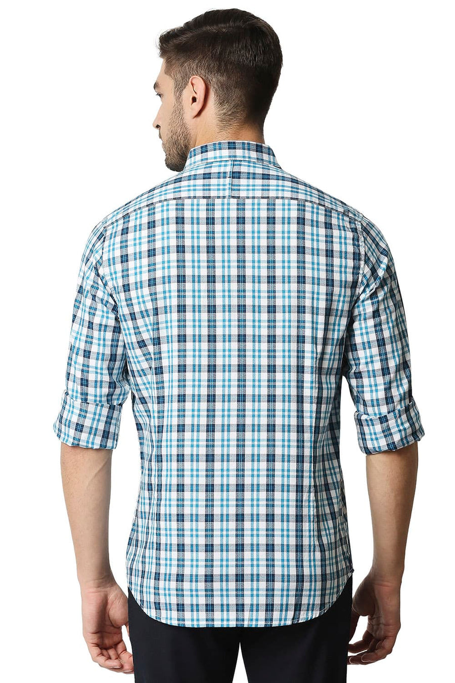 BASICS SLIM FIT CELESTIAL BLUE CREPE CHECKS SHIRT