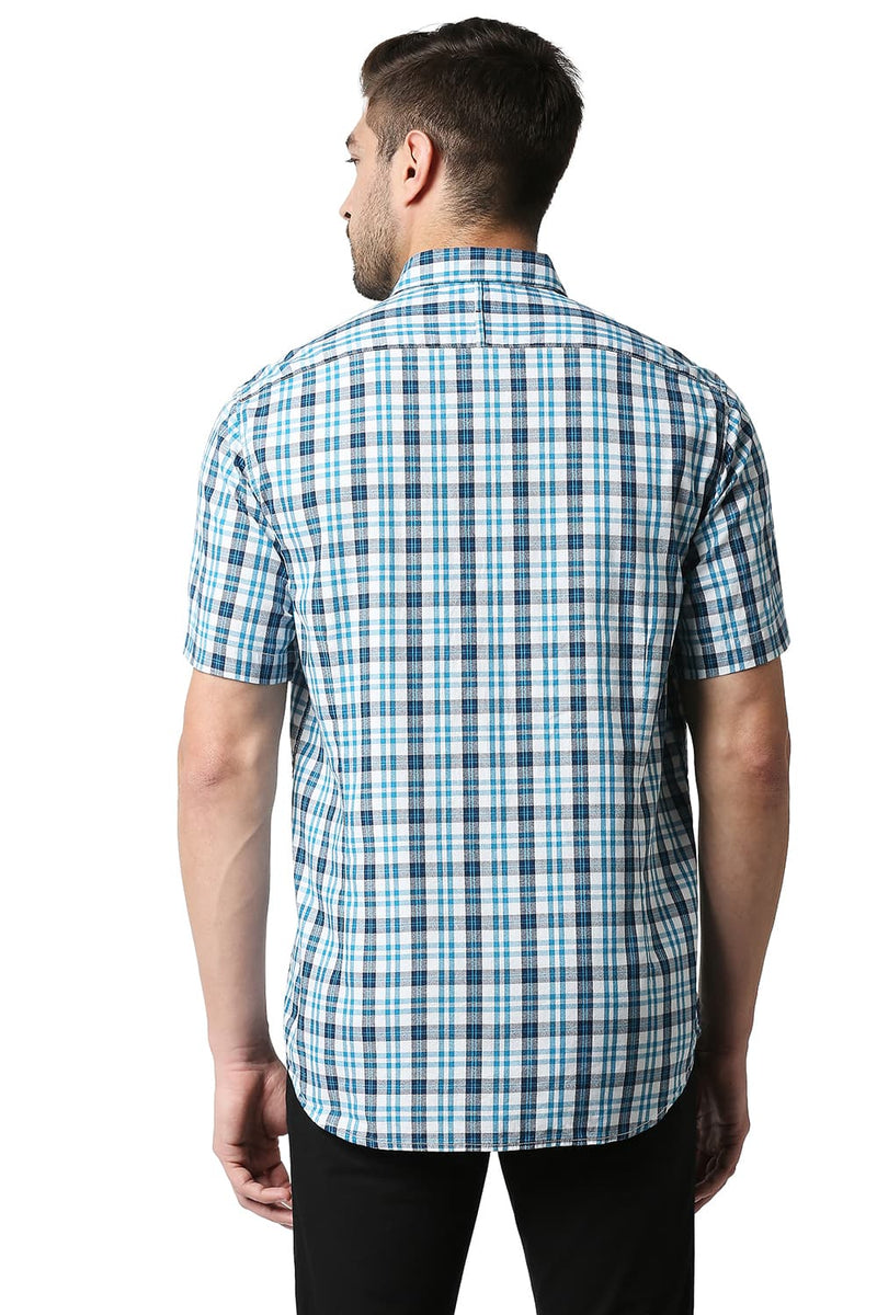 BASICS SLIM FIT CREPE CHECKS HALFSLEEVES SHIRT