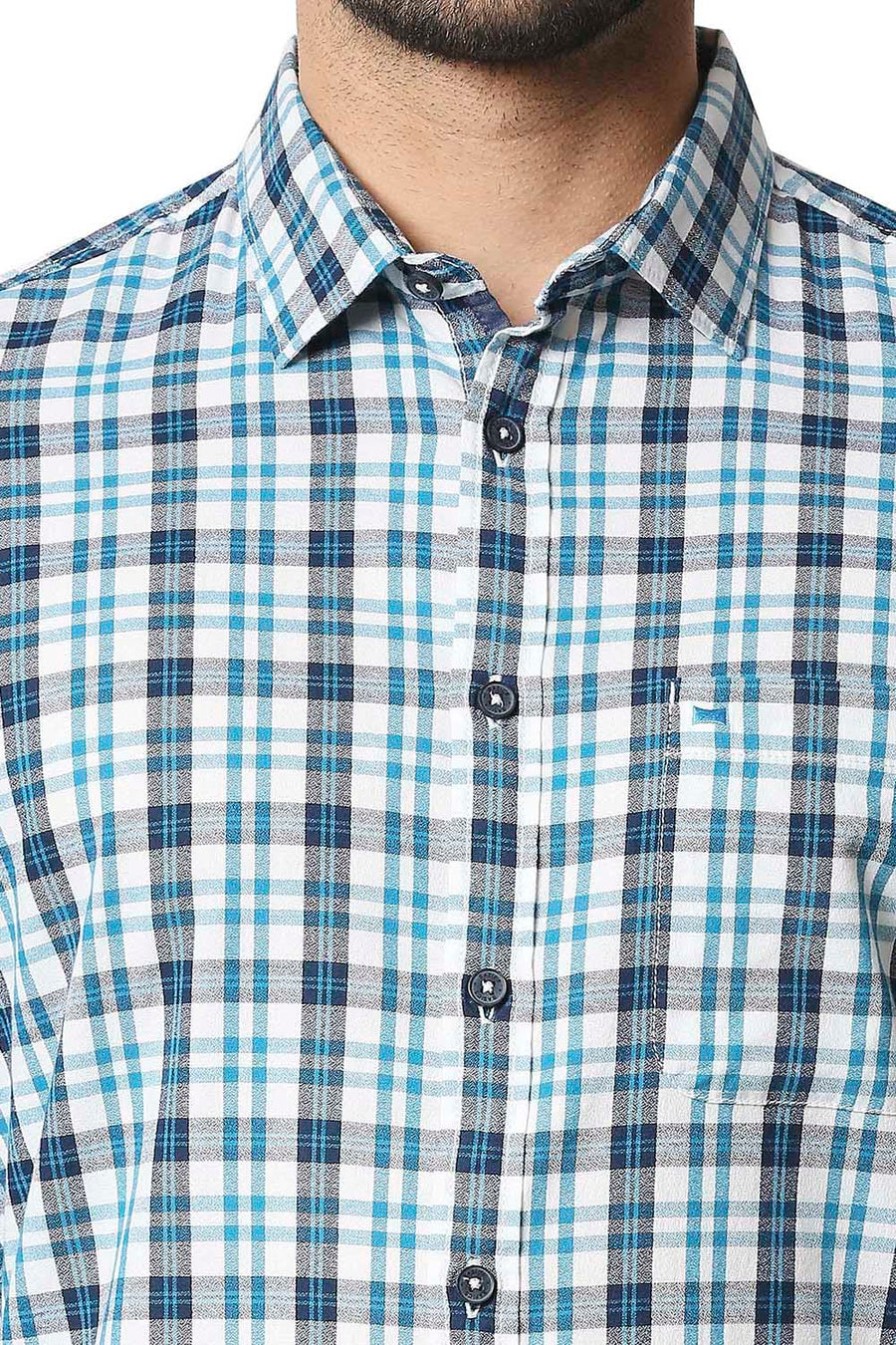 BASICS SLIM FIT CELESTIAL BLUE CREPE CHECKS SHIRT