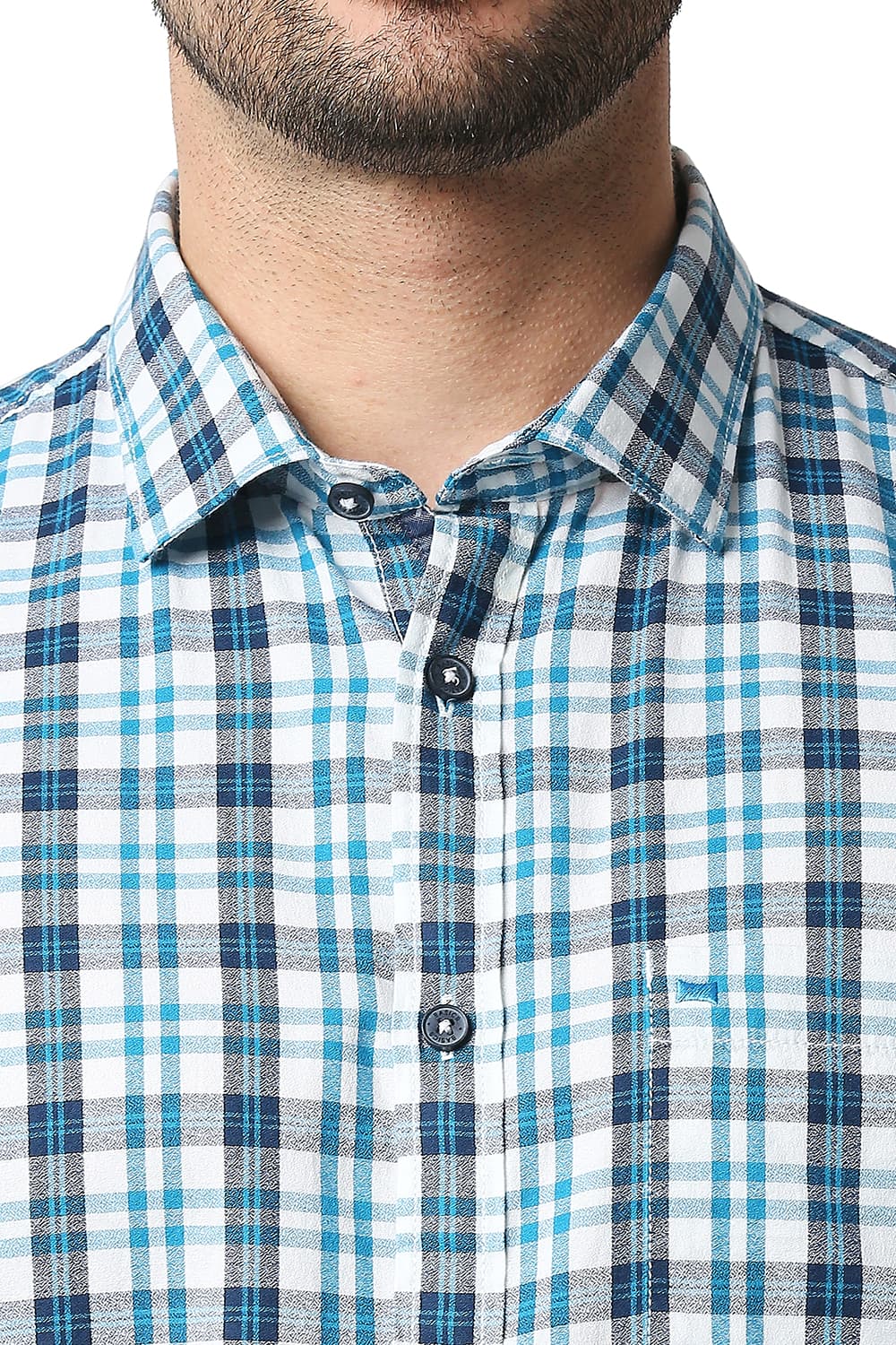 BASICS SLIM FIT CREPE CHECKS HALFSLEEVES SHIRT