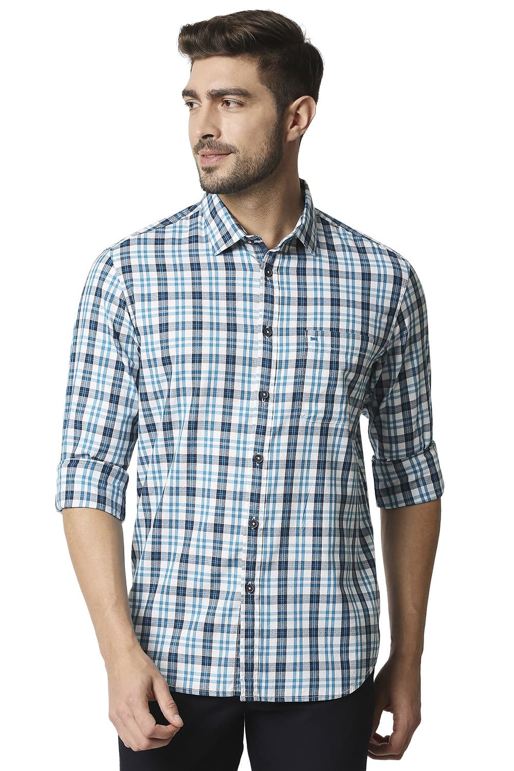 BASICS SLIM FIT CREPE CHECKS SHIRT