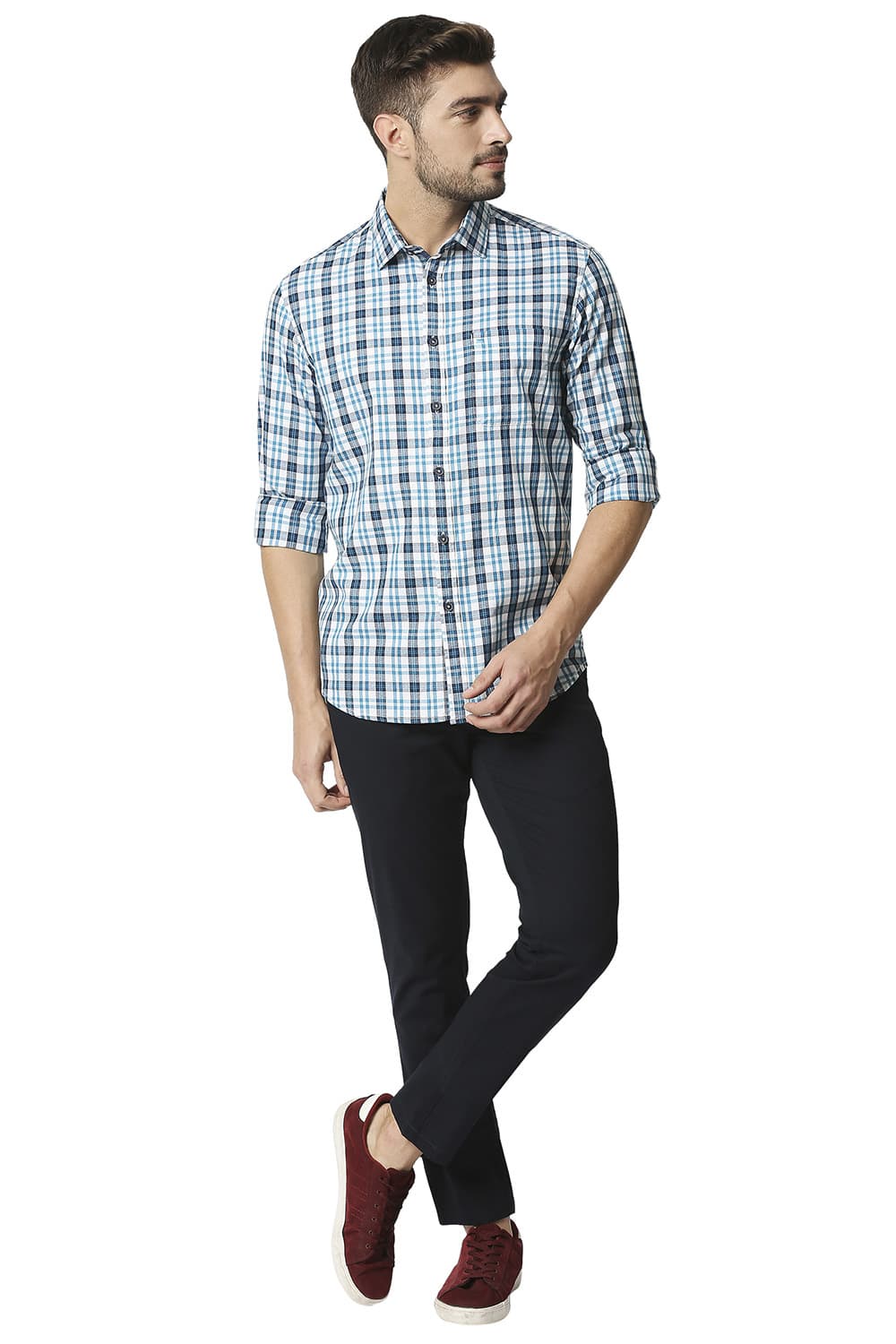 BASICS SLIM FIT CREPE CHECKS SHIRT