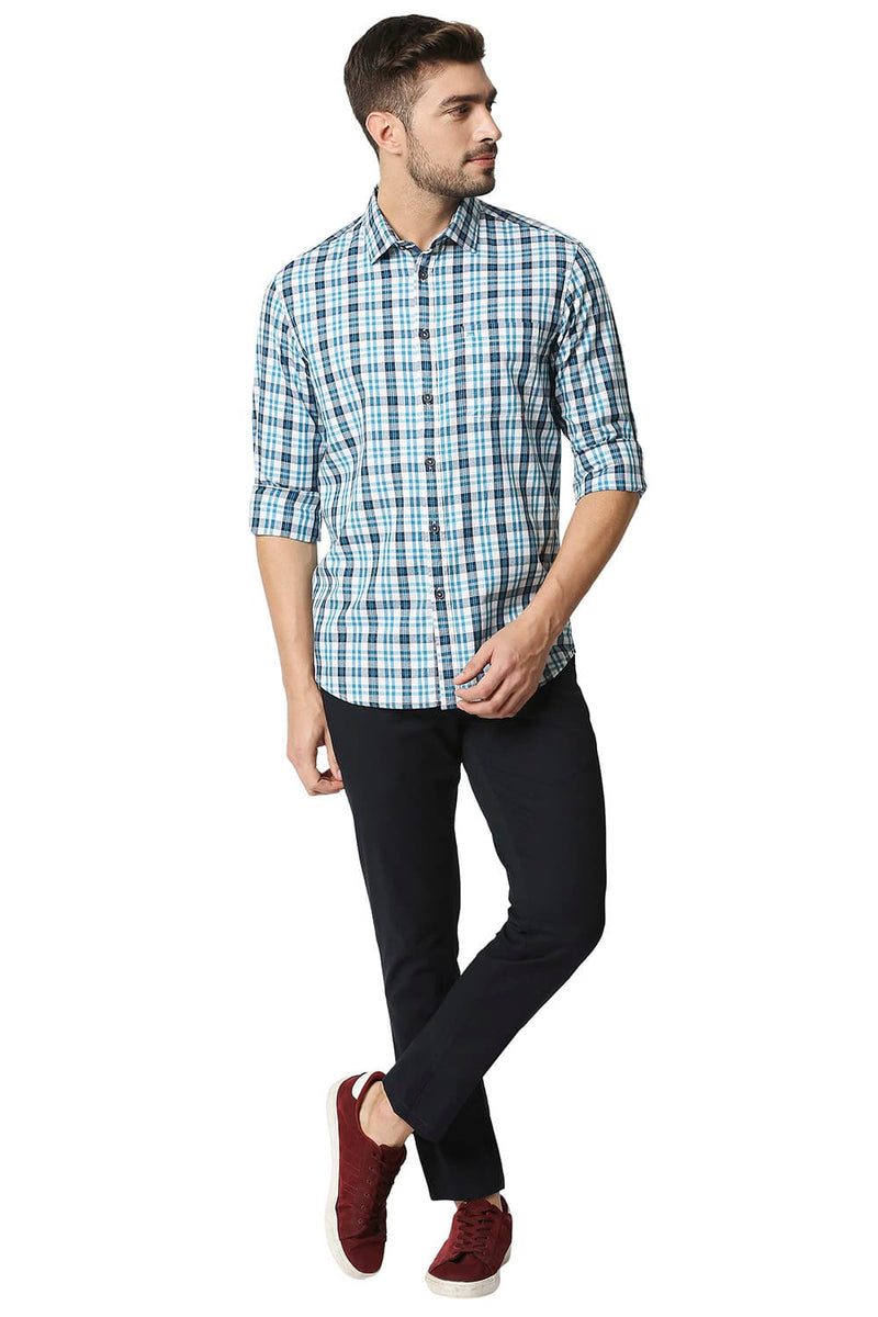 BASICS SLIM FIT CREPE CHECKS SHIRT