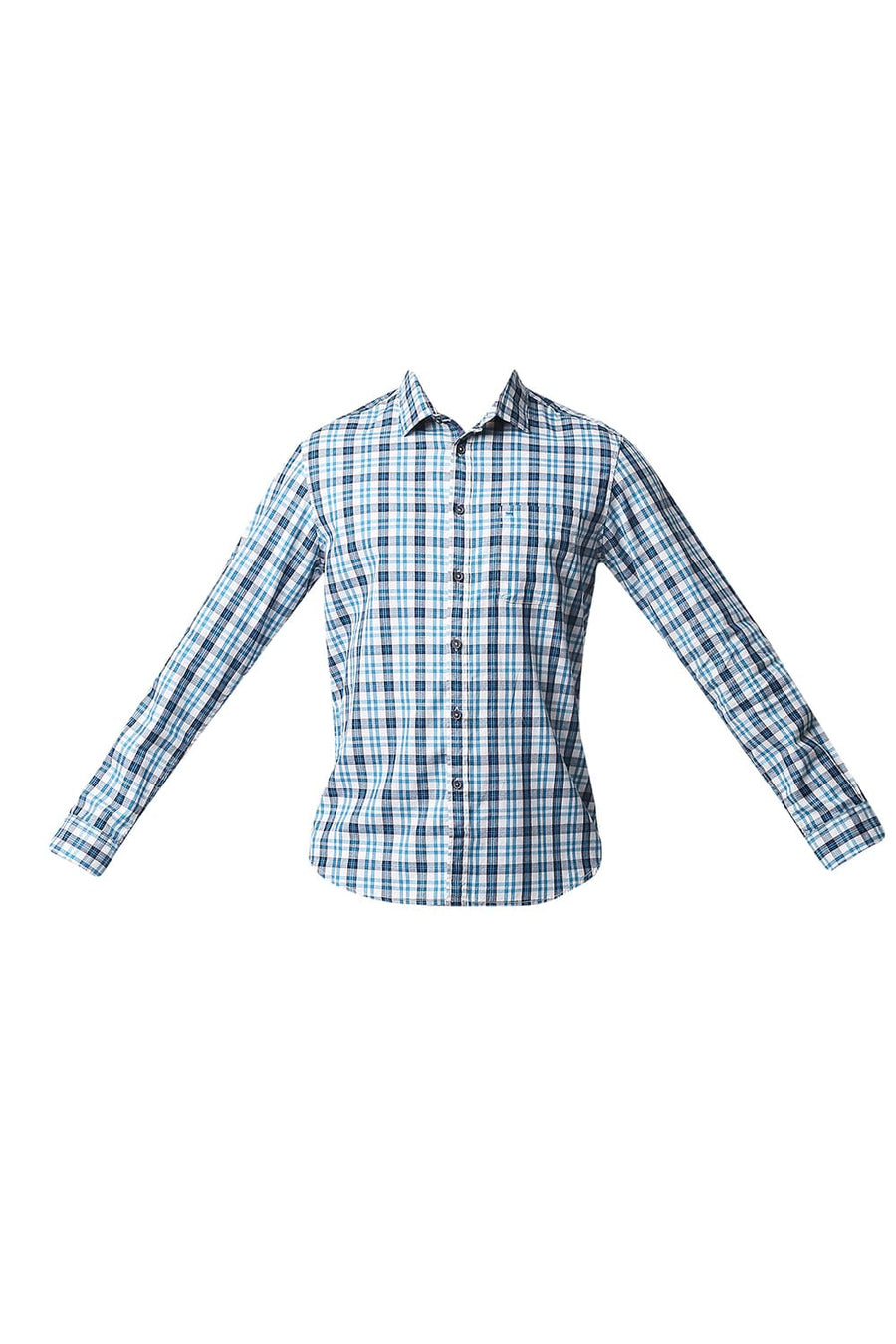 BASICS SLIM FIT CELESTIAL BLUE CREPE CHECKS SHIRT