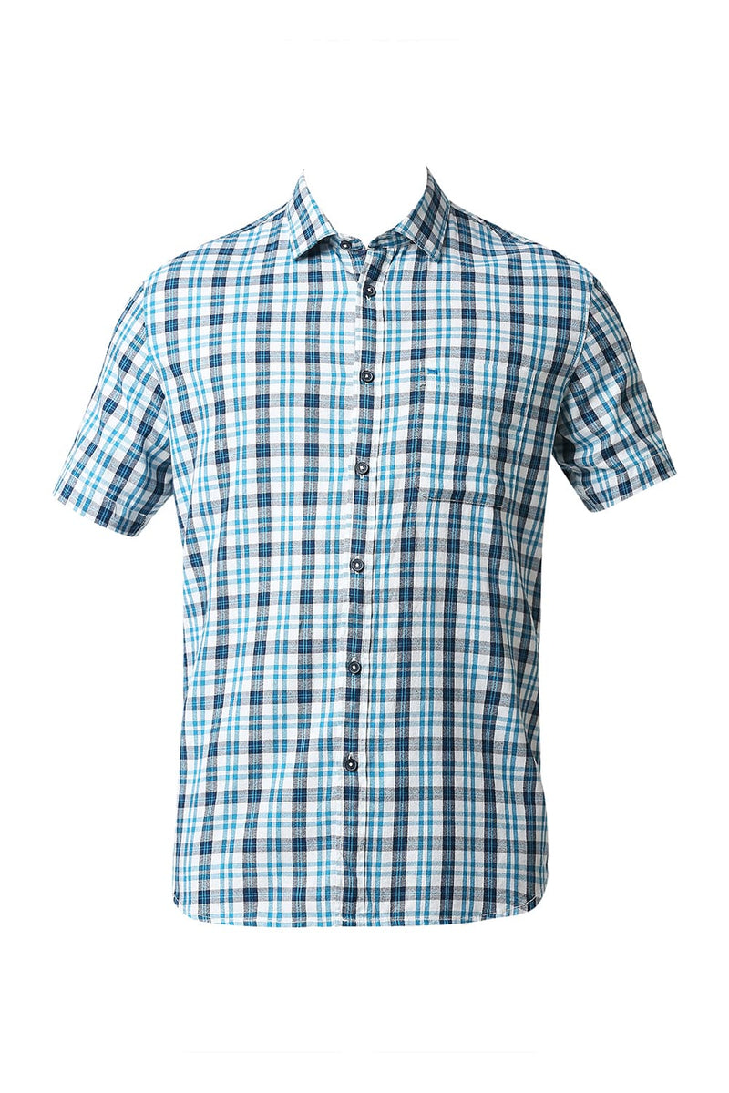 BASICS SLIM FIT CREPE CHECKS HALFSLEEVES SHIRT