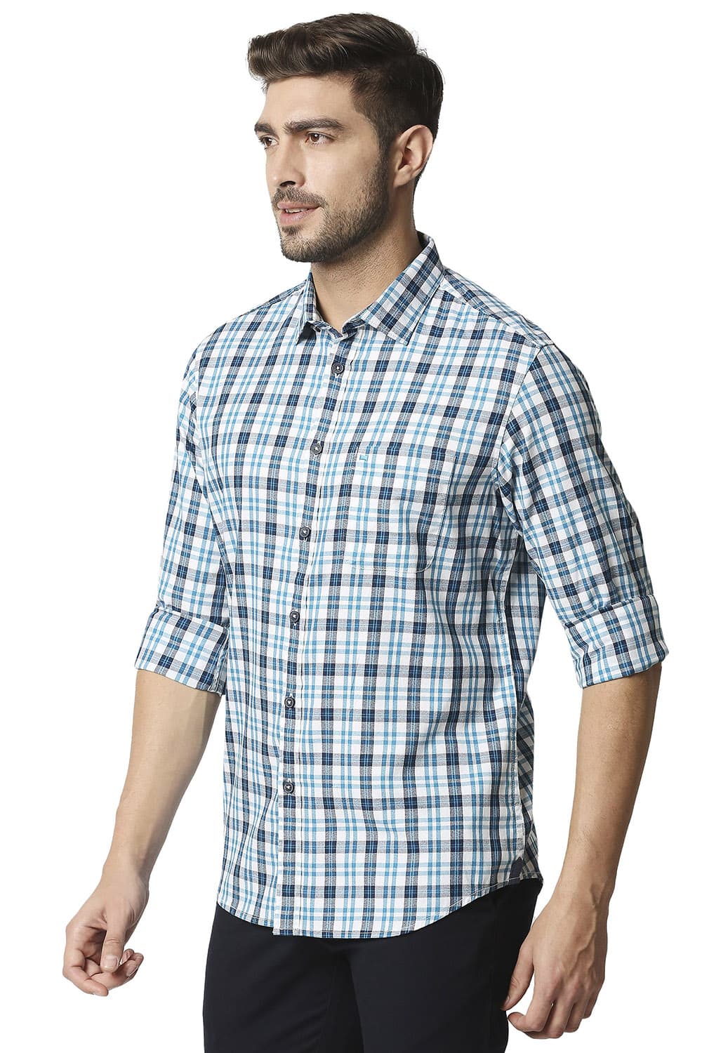 BASICS SLIM FIT CREPE CHECKS SHIRT