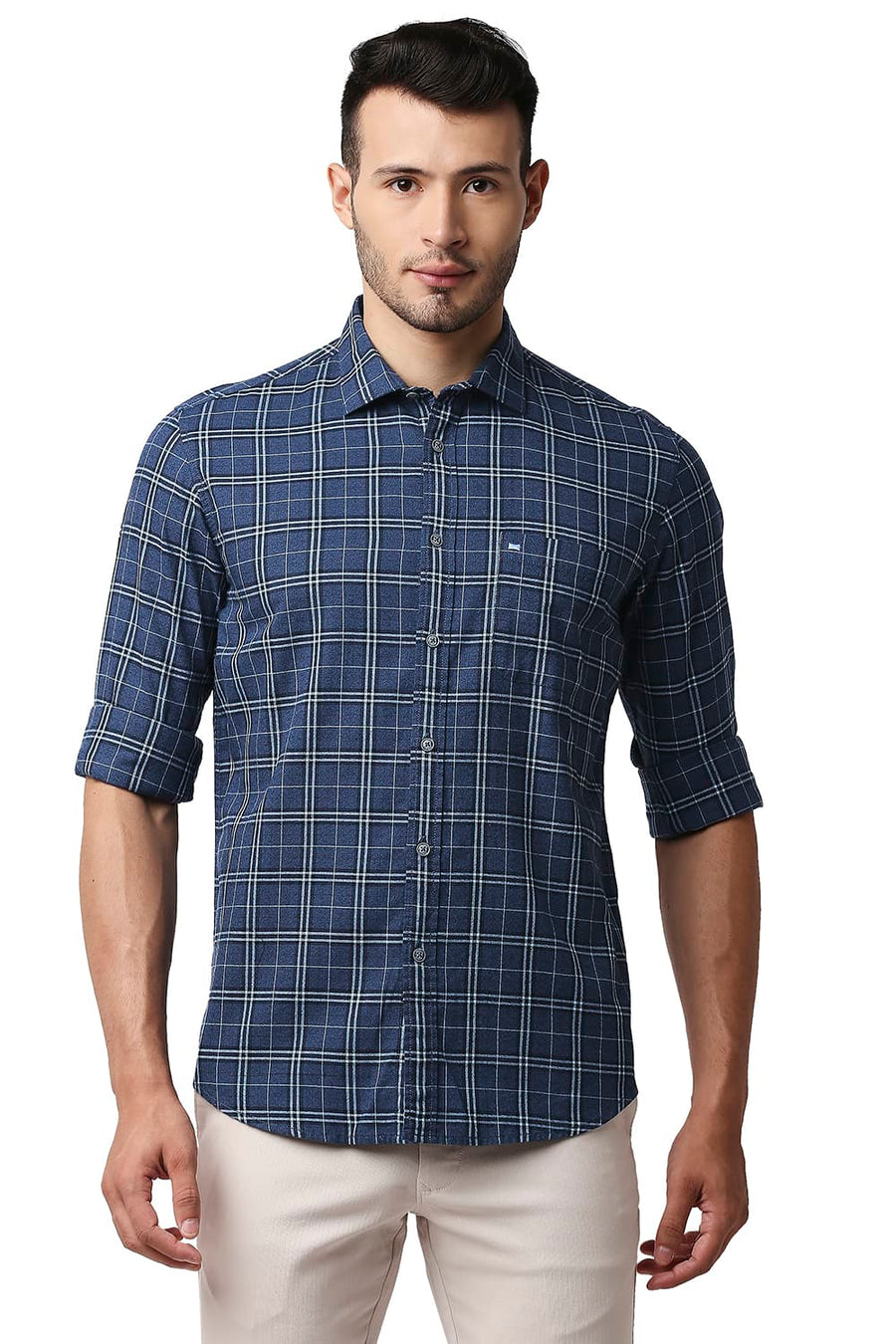 BASICS SLIM FIT BLUE HEAVEN CREPE CHECKS SHIRT