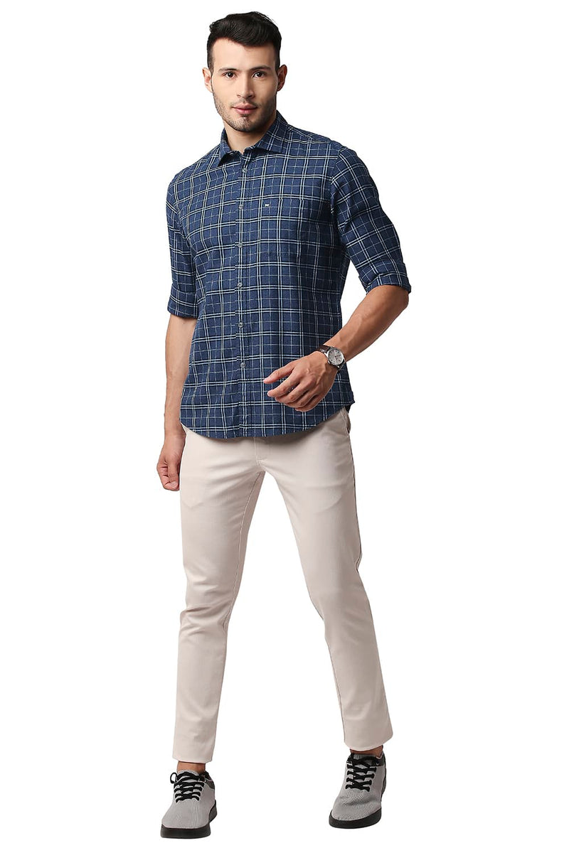 BASICS SLIM FIT CREPE CHECKS SHIRT