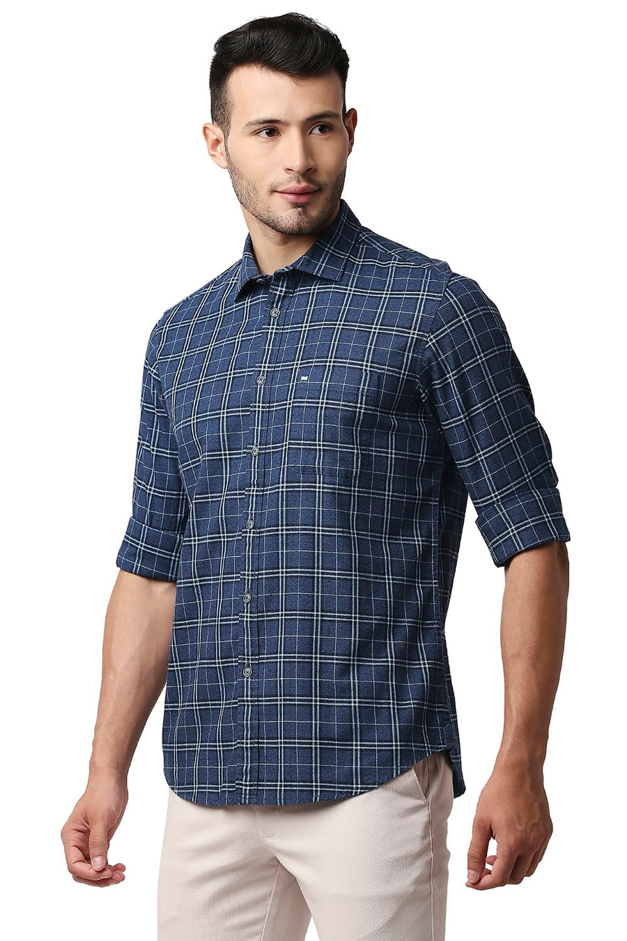 BASICS SLIM FIT BLUE HEAVEN CREPE CHECKS SHIRT