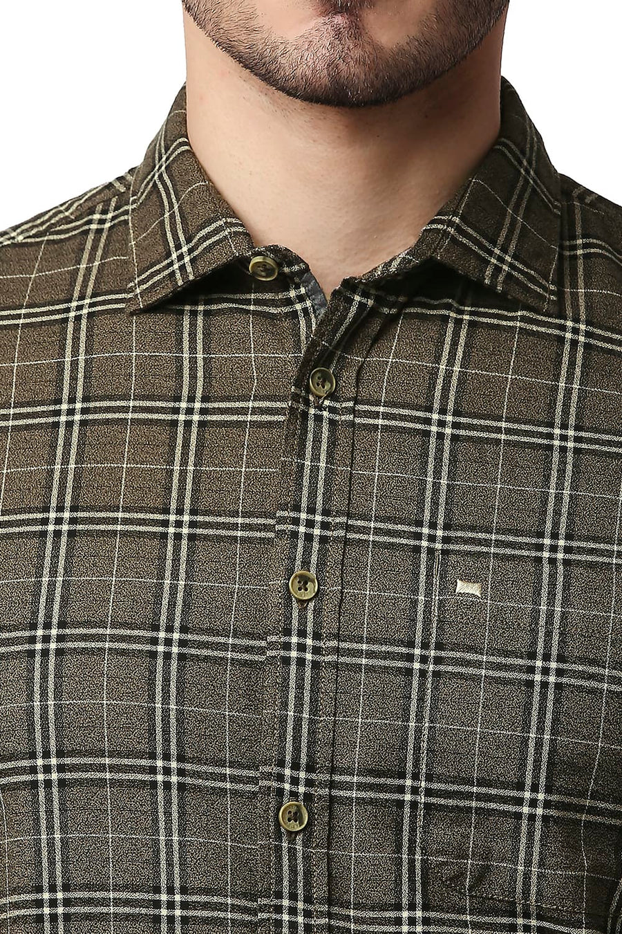 BASICS SLIM FIT LEAD KHAKI CREPE CHECKS SHIRT
