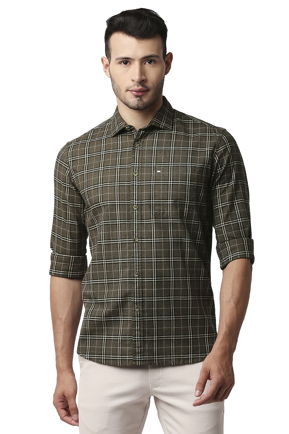 BASICS SLIM FIT CREPE CHECKS SHIRT