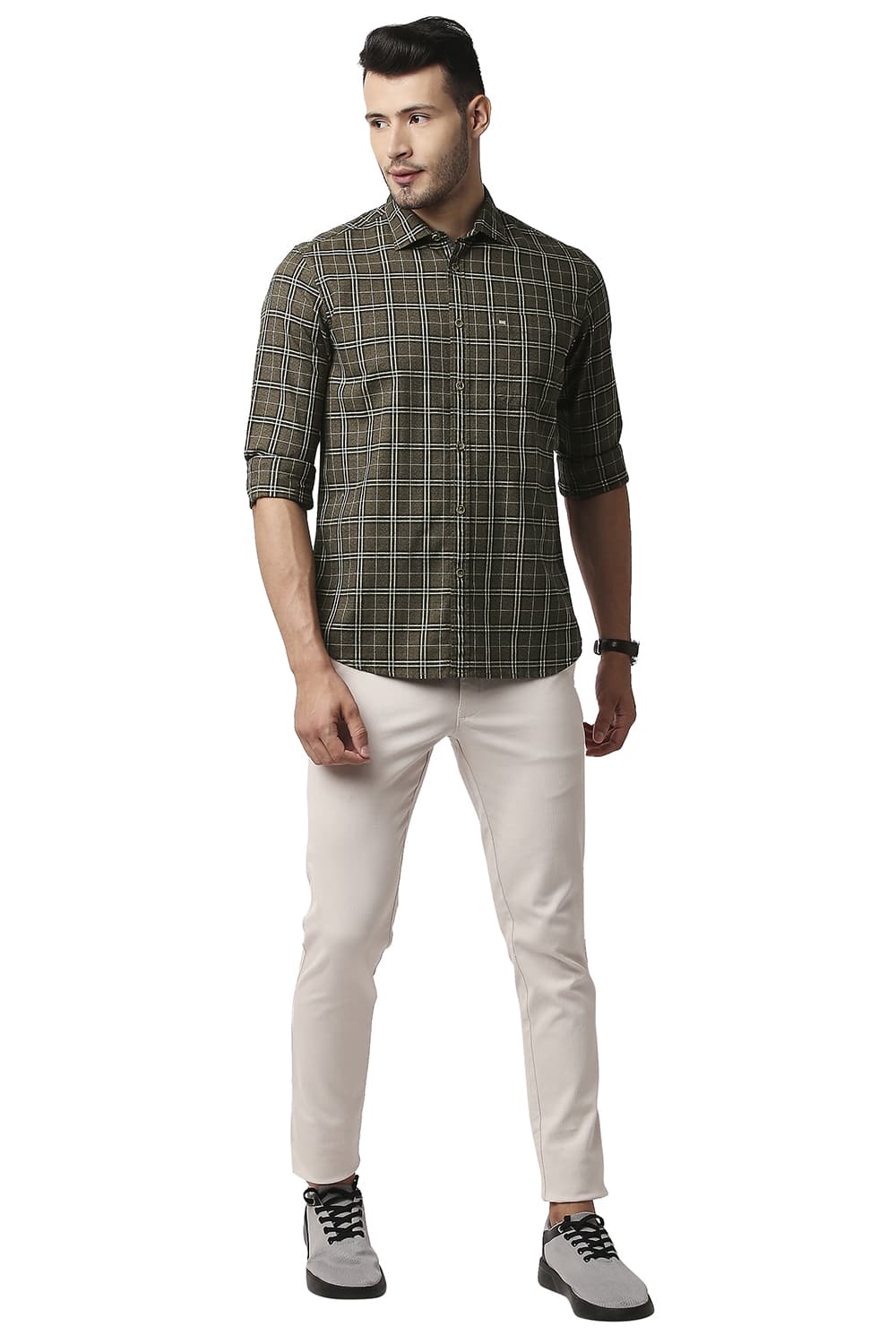 BASICS SLIM FIT CREPE CHECKS SHIRT