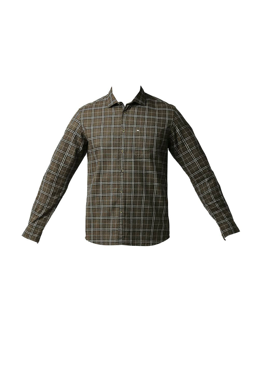 BASICS SLIM FIT LEAD KHAKI CREPE CHECKS SHIRT