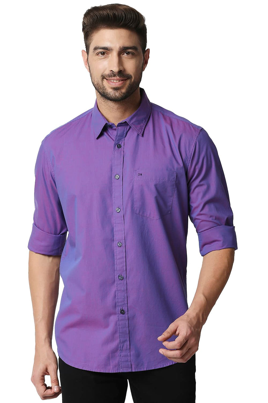 BASICS SLIM FIT PURPLE OPULENCE CHAMBRAY SHIRT