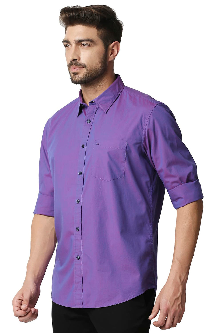 BASICS SLIM FIT PURPLE OPULENCE CHAMBRAY SHIRT