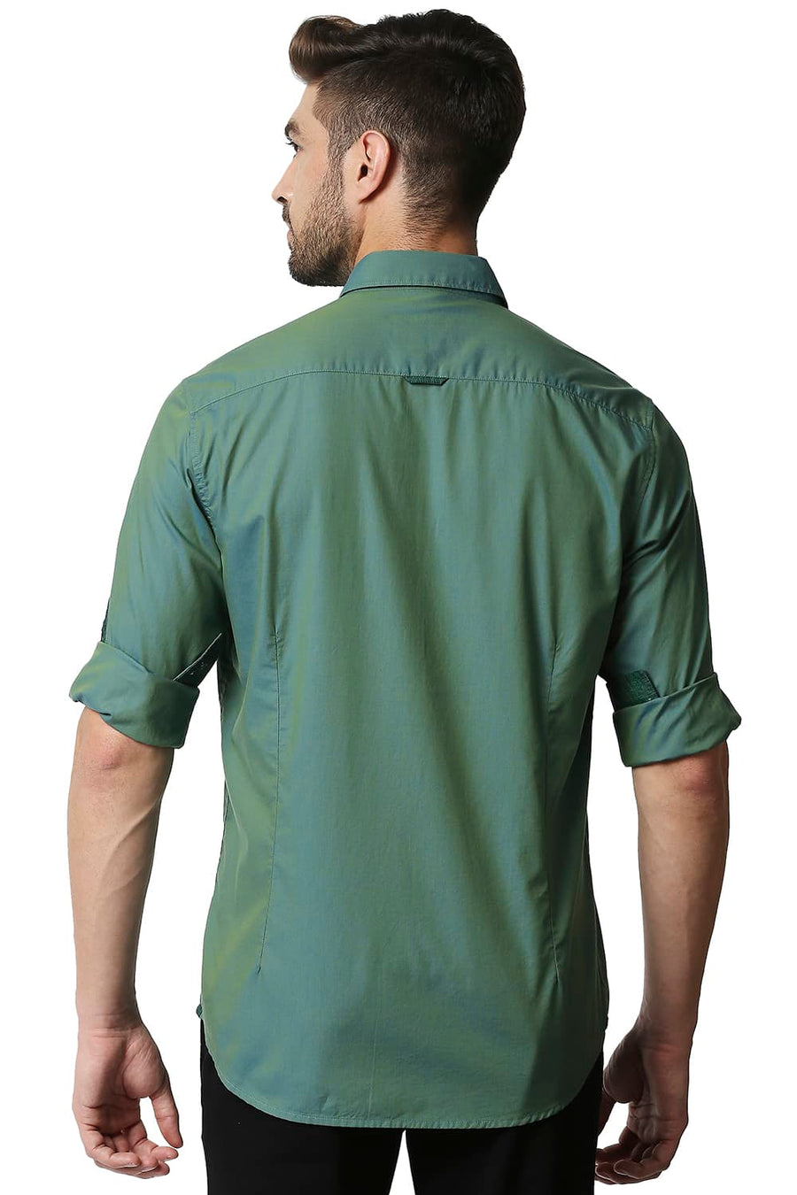 BASICS SLIM FIT SILVER PINE GREEN CHAMBRAY SHIRT