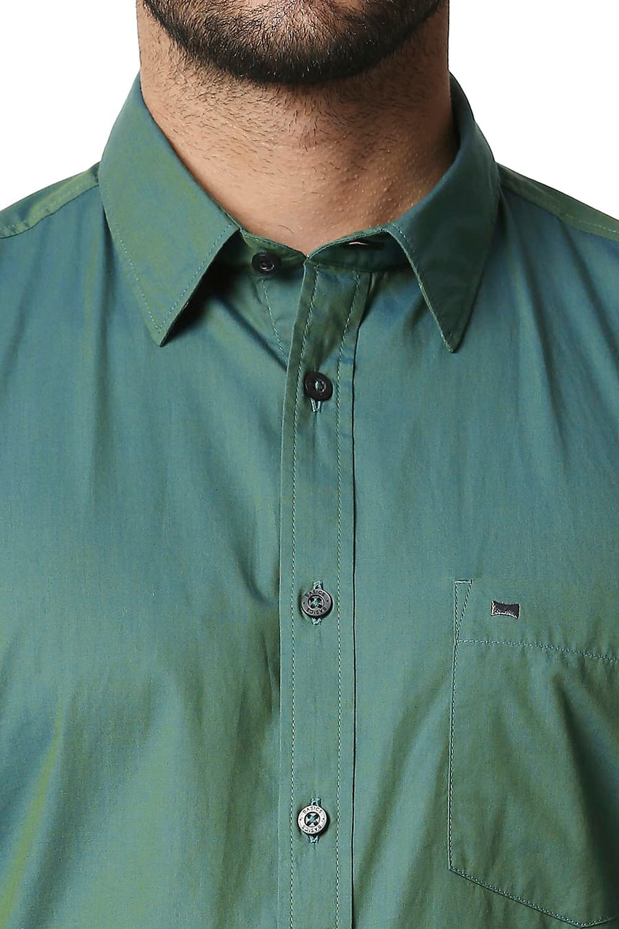 BASICS SLIM FIT SILVER PINE GREEN CHAMBRAY SHIRT