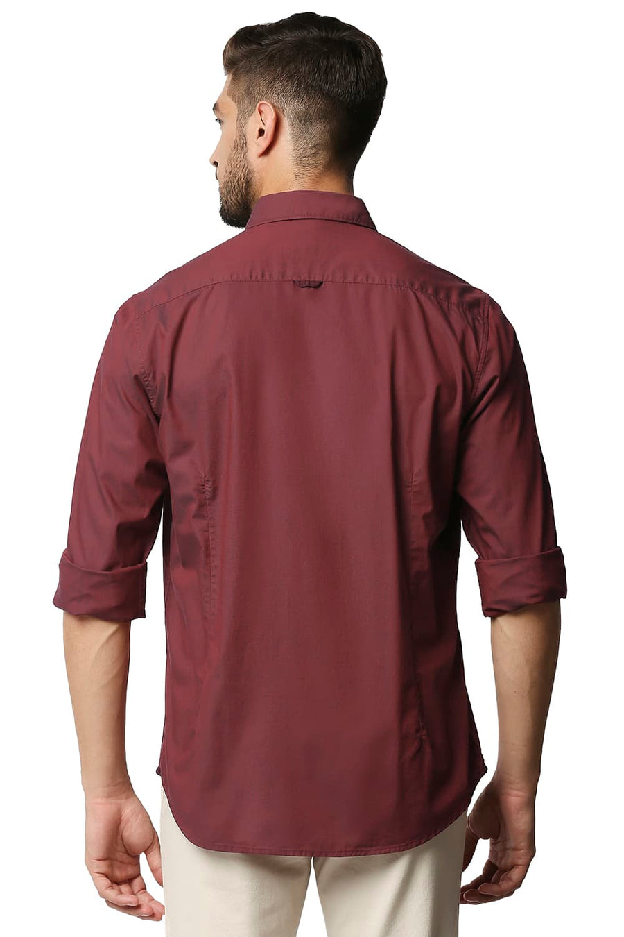 BASICS SLIM FIT APPLE BUTTER RED CHAMBRAY SHIRT