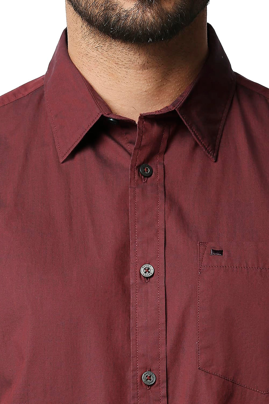 BASICS SLIM FIT APPLE BUTTER RED CHAMBRAY SHIRT