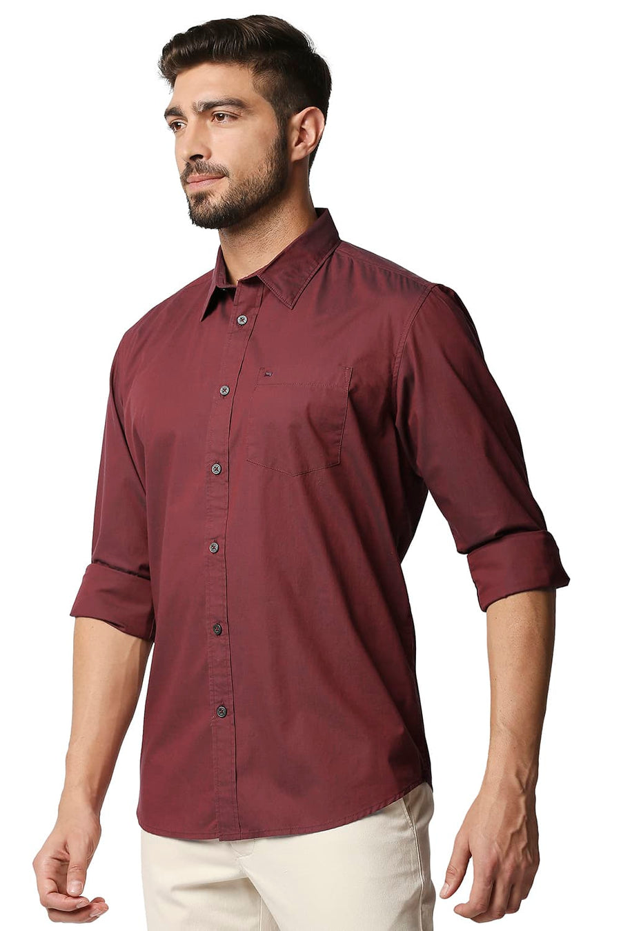BASICS SLIM FIT APPLE BUTTER RED CHAMBRAY SHIRT