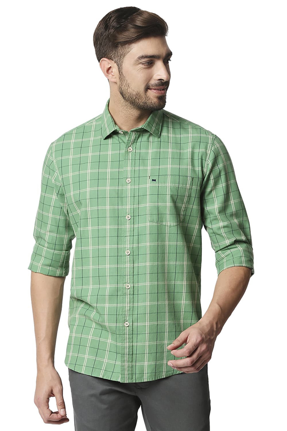 BASICS SLIM FIT TWILL CHECKS SHIRT SHIRT