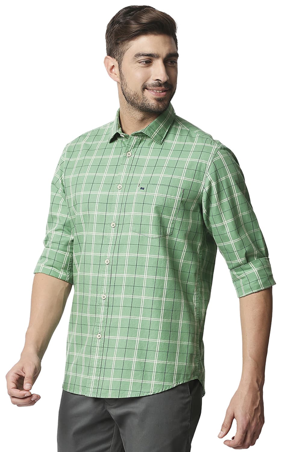 BASICS SLIM FIT TWILL CHECKS SHIRT SHIRT