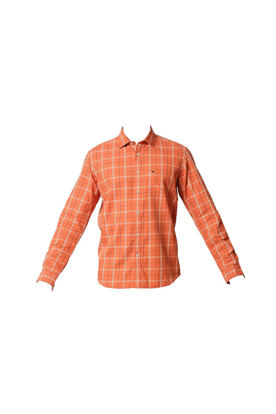 BASICS SLIM FIT KOI ORANGE TWILL CHECKS SHIRT SHIRT
