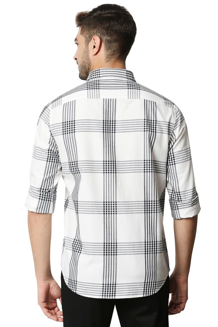 BASICS SLIM FIT PEACOAT NAVY TWILL CHECKS SHIRT SHIRT