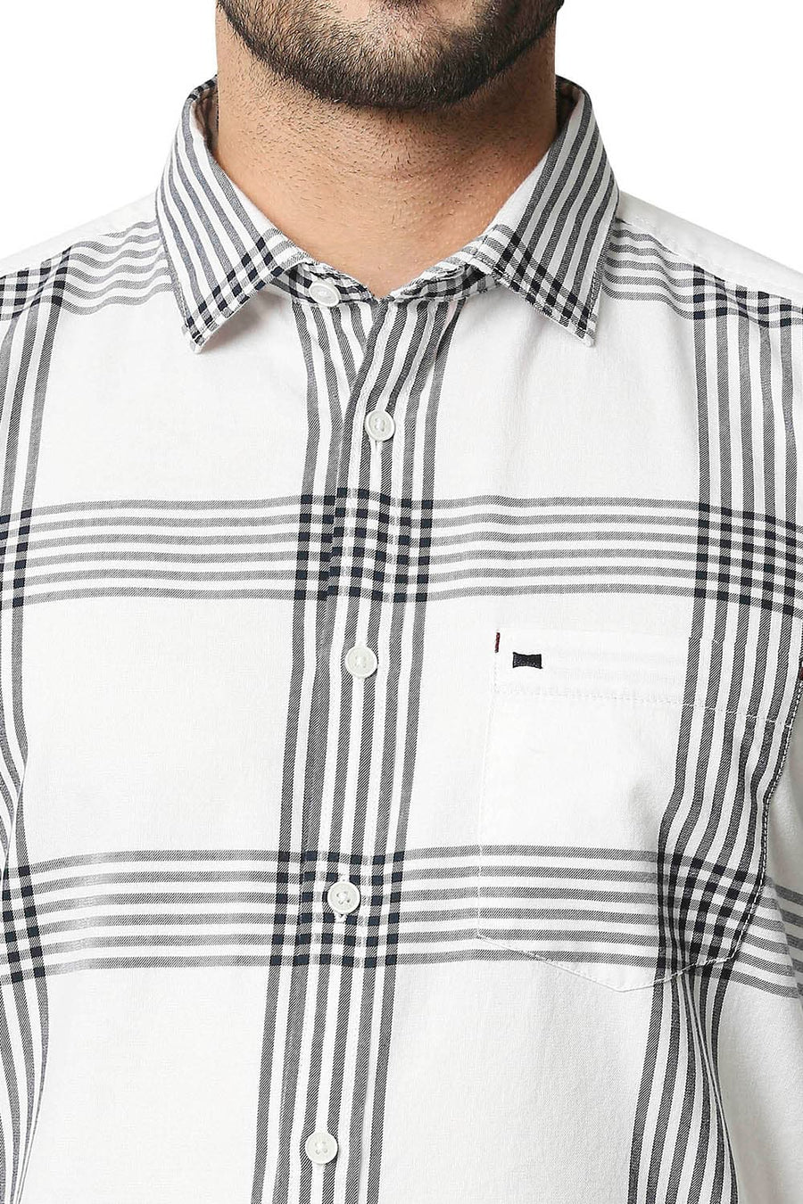 BASICS SLIM FIT PEACOAT NAVY TWILL CHECKS SHIRT SHIRT