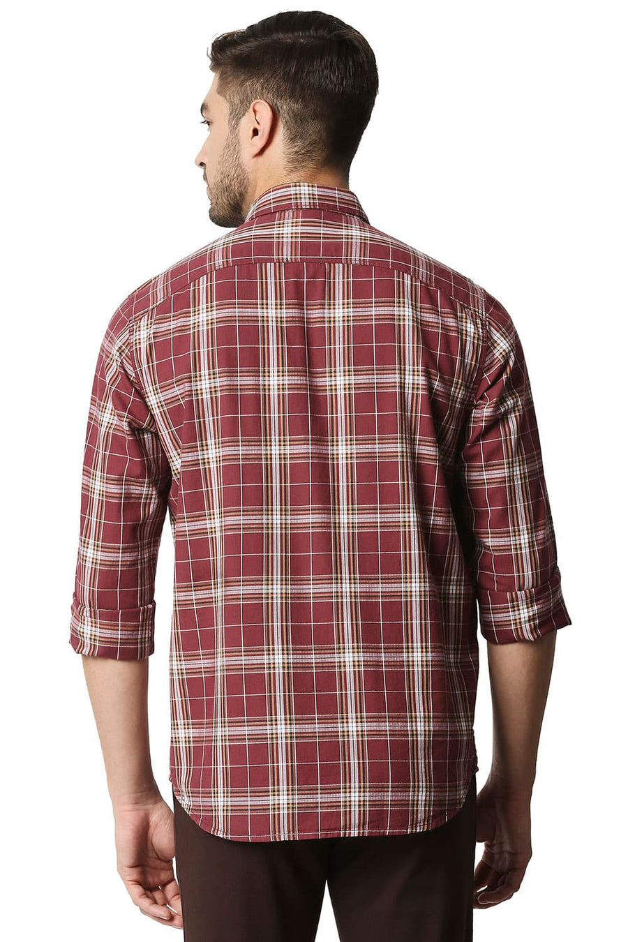 BASICS SLIM FIT CORDOVAN MAROON TWILL CHECKS SHIRT SHIRT
