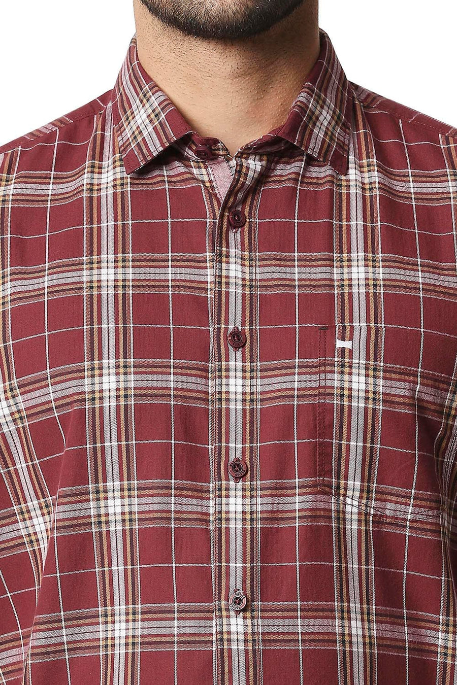 BASICS SLIM FIT CORDOVAN MAROON TWILL CHECKS SHIRT SHIRT