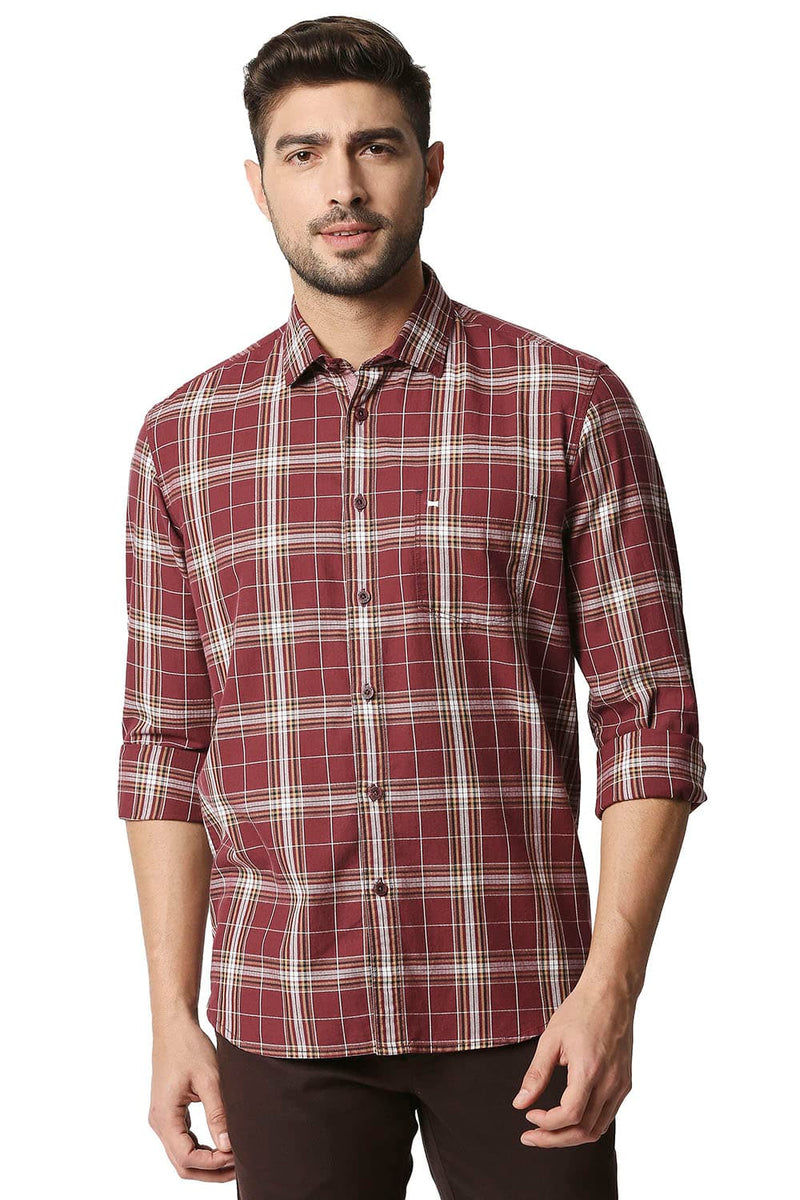 BASICS SLIM FIT TWILL CHECKS SHIRT SHIRT