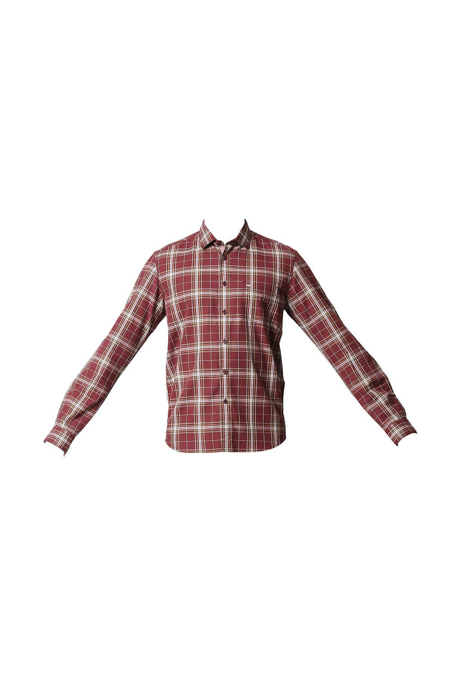 BASICS SLIM FIT CORDOVAN MAROON TWILL CHECKS SHIRT SHIRT