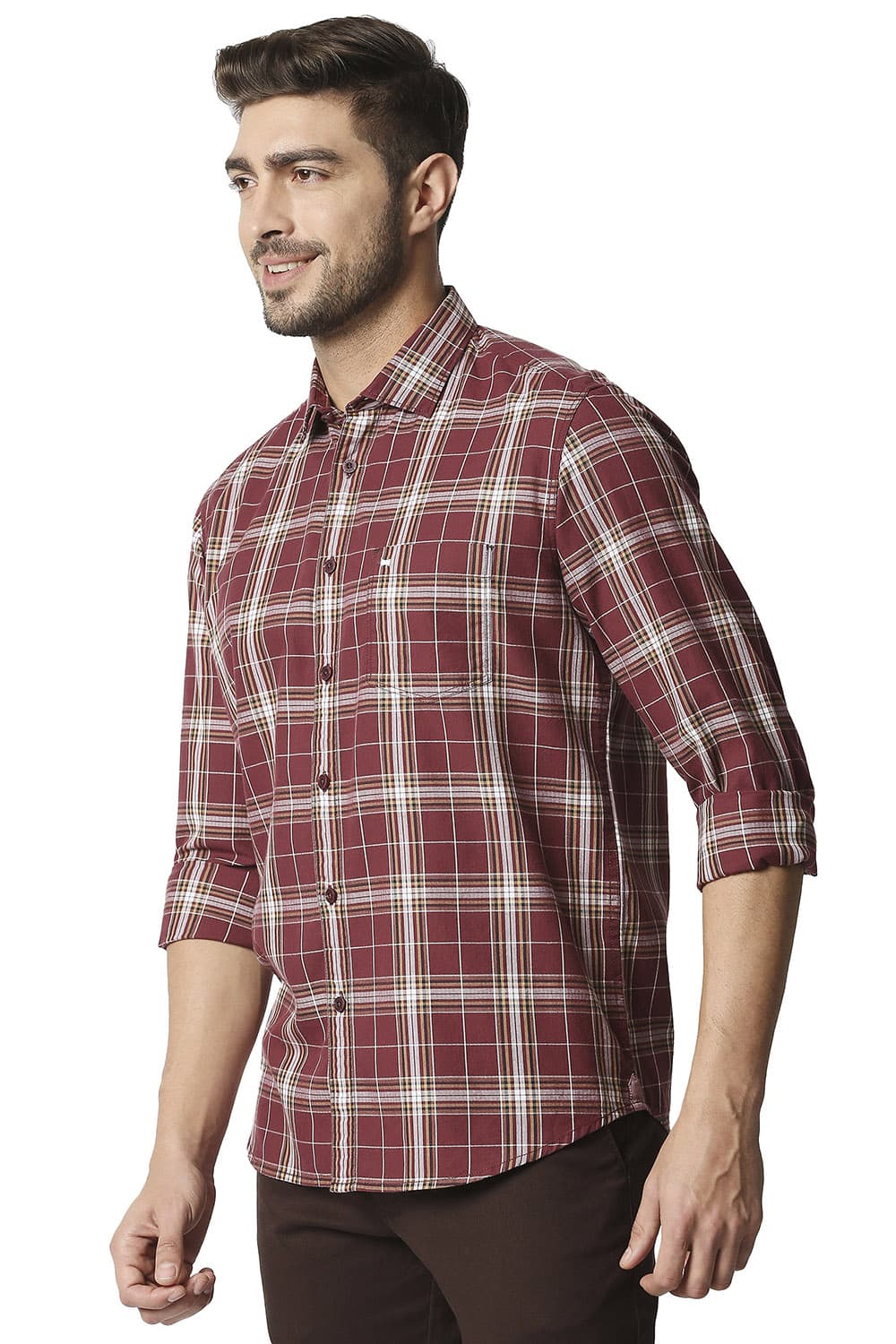 BASICS SLIM FIT TWILL CHECKS SHIRT SHIRT